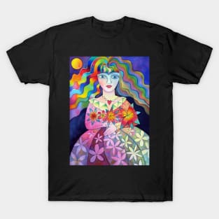 Flower girl with rainbow hair T-Shirt